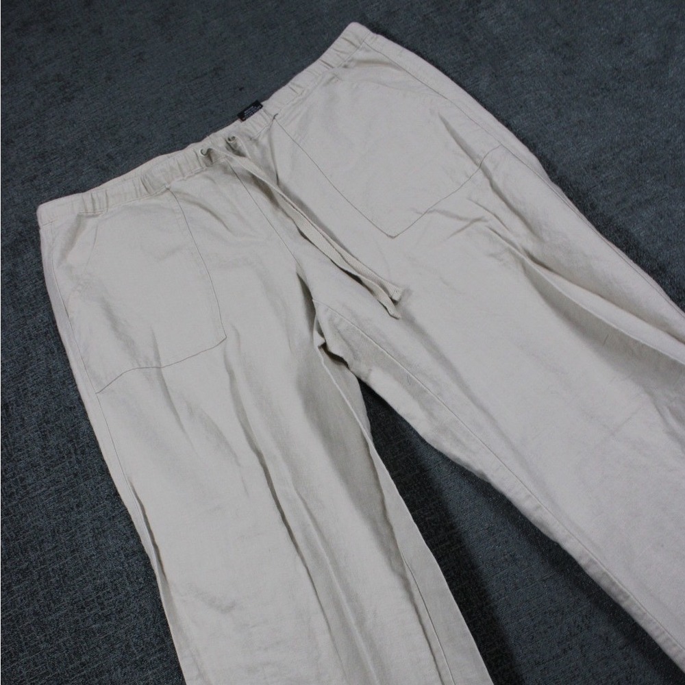 New York‎ & Company Linen Blend Drawstring Pants Beige Straight Leg Womens XS